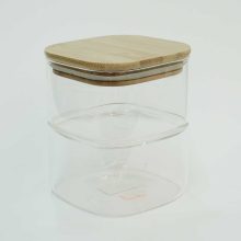 ظرف 2 طبقه پیرکس مربع درب بامبو 400ml