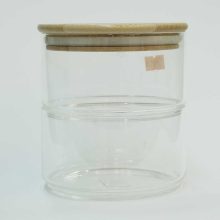 ظرف 2 طبقه پیرکس گرد درب بامبو 400ml