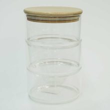 ظرف 3 طبقه پیرکس گرد درب بامبو 400ml